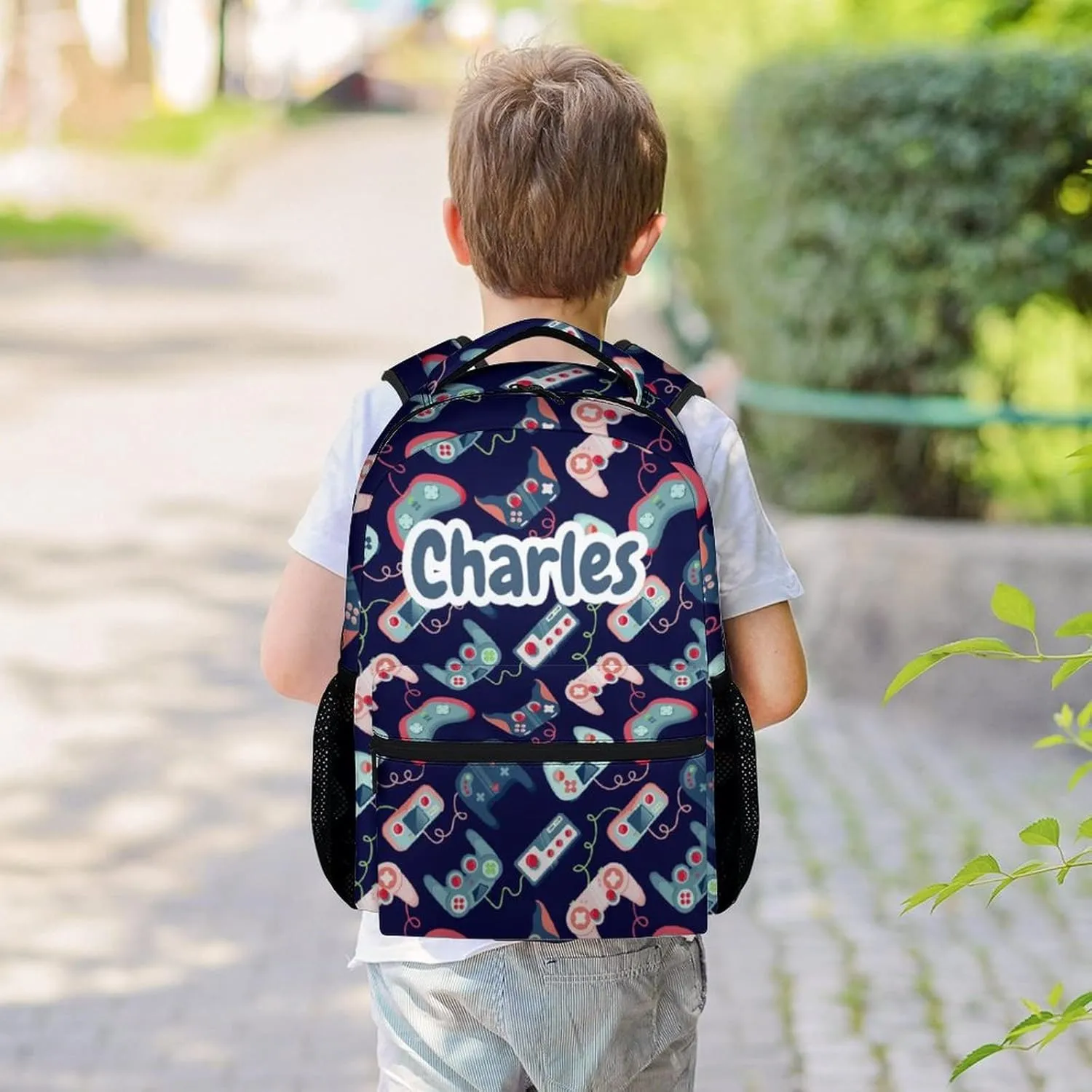 Mercuryelf Personalized Gaming Backpack for Boys Girls, 16 Inch Blue Backpacks for School Travel, Fashion Lightweight Bookbag for Kids