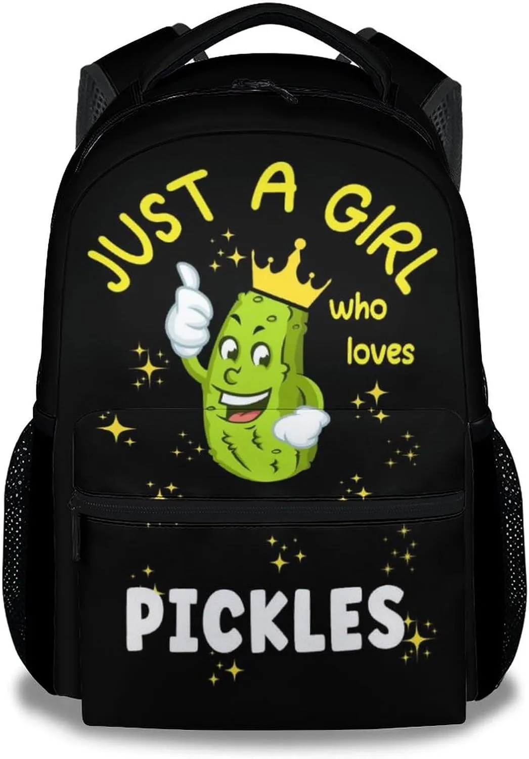 Mercuryelf Pickle Backpack for Girls - 16 Inch Just a Girl Who Loves Pickles Black Backpacks for School Travel - Funny Lightweight Bookbag for Kids