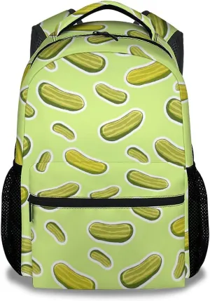 Mercuryelf Pickles Backpack for Girls Boys, 16 Inch Green Backpacks for School Travel, Casual Lightweight Bookbag for Kids