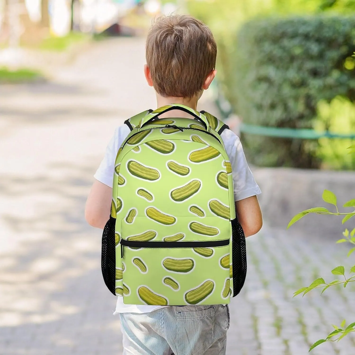 Mercuryelf Pickles Backpack for Girls Boys, 16 Inch Green Backpacks for School Travel, Casual Lightweight Bookbag for Kids