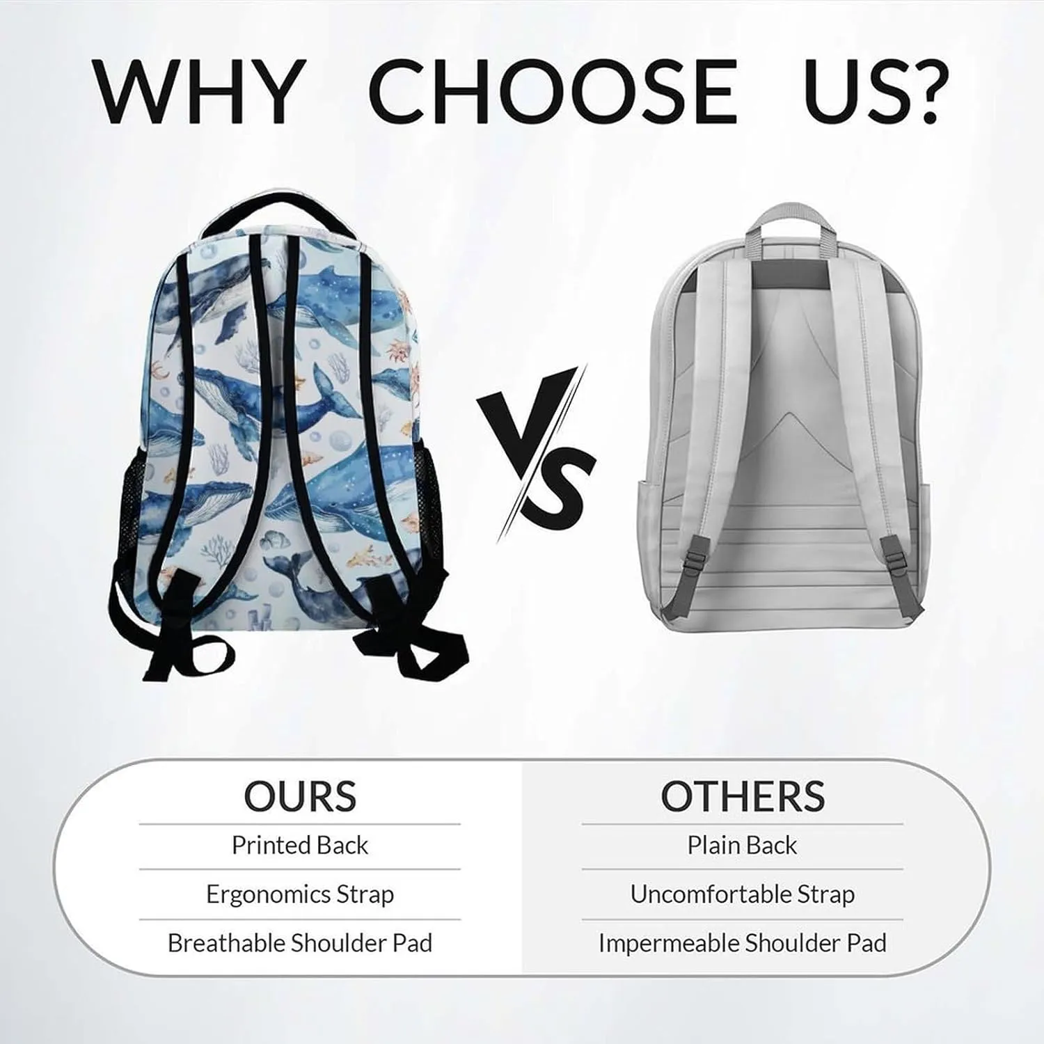Mercuryelf School Backpack for Boys - 17 Inch Whale Kid Backpack for School, Travel - Cute Sea Bookbag for Teens Kids
