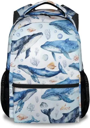 Mercuryelf School Backpack for Boys - 17 Inch Whale Kid Backpack for School, Travel - Cute Sea Bookbag for Teens Kids