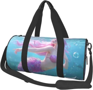 Mermaid Purple Print Round Large Capacity Travel Luggage Bags,Men's and Women's Hand-Held Travel Clothing Bags