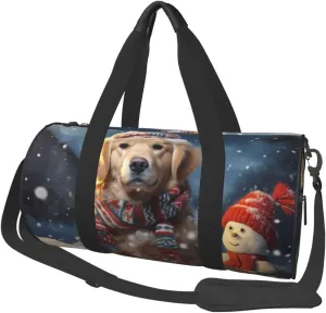 Merry Christmas Cute Dog Snowman Travel Duffle Bag Carry On Weekender Overnight Bag Sport Gym Bag for Women Men Foldable Travel Duffle Round Duffle Bag for Travel Sports Gym