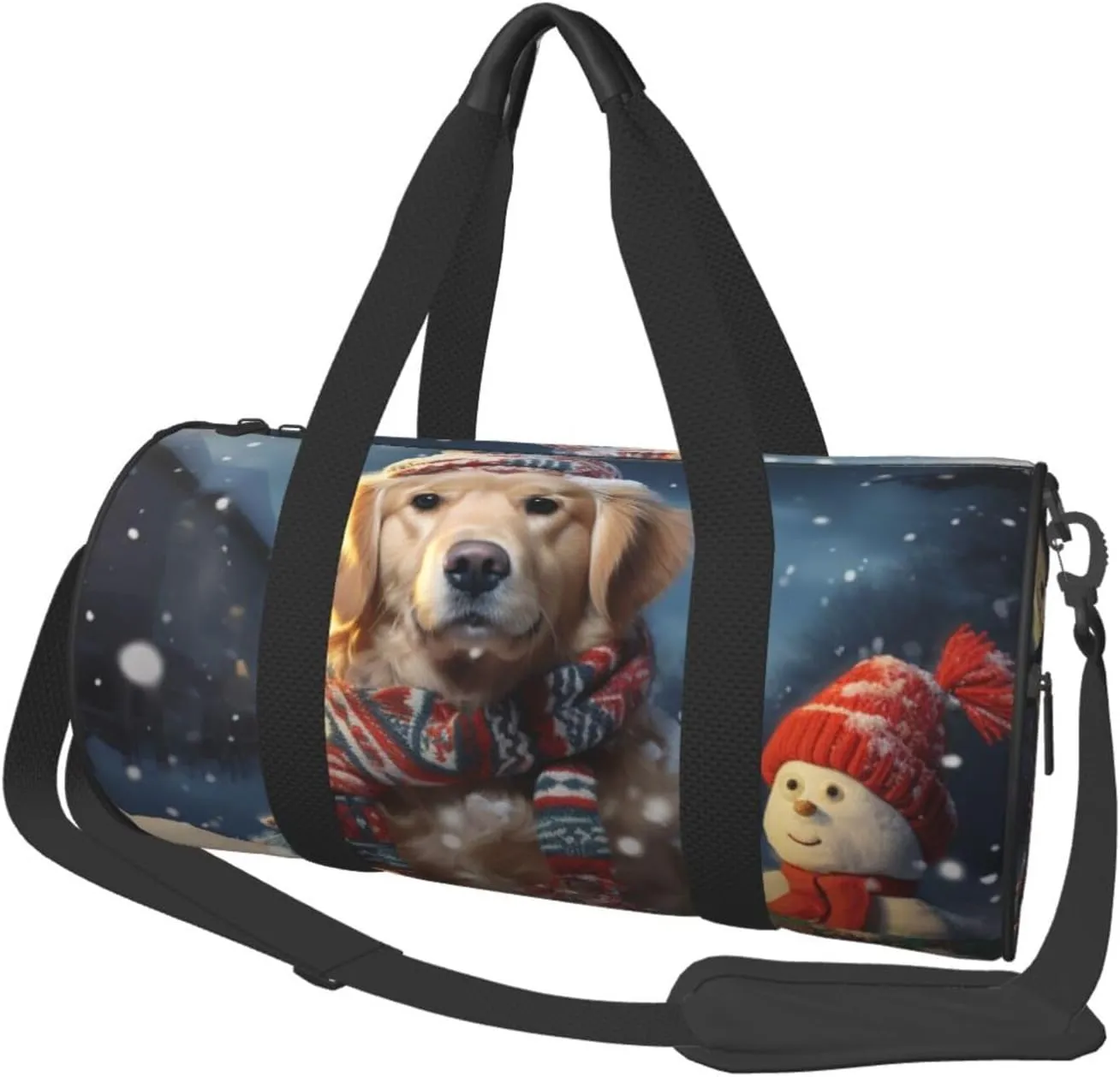 Merry Christmas Cute Dog Snowman Travel Duffle Bag Carry On Weekender Overnight Bag Sport Gym Bag for Women Men Foldable Travel Duffle Round Duffle Bag for Travel Sports Gym
