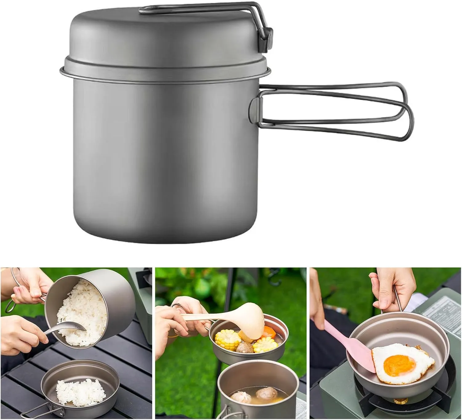 Metal Camping Cook Pots Outdoor Camping Cookware with Folding Handle Portable Tableware Cooking Pots Frypan Cookware