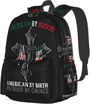 Mexican By Blood American By Birth Patriot By Choice Laptop Backpack Work Travel Backpacks Business Rucksack Casual Outdoor Daypack with Adjustable Strap Bags for Sports Office Gym Hiking