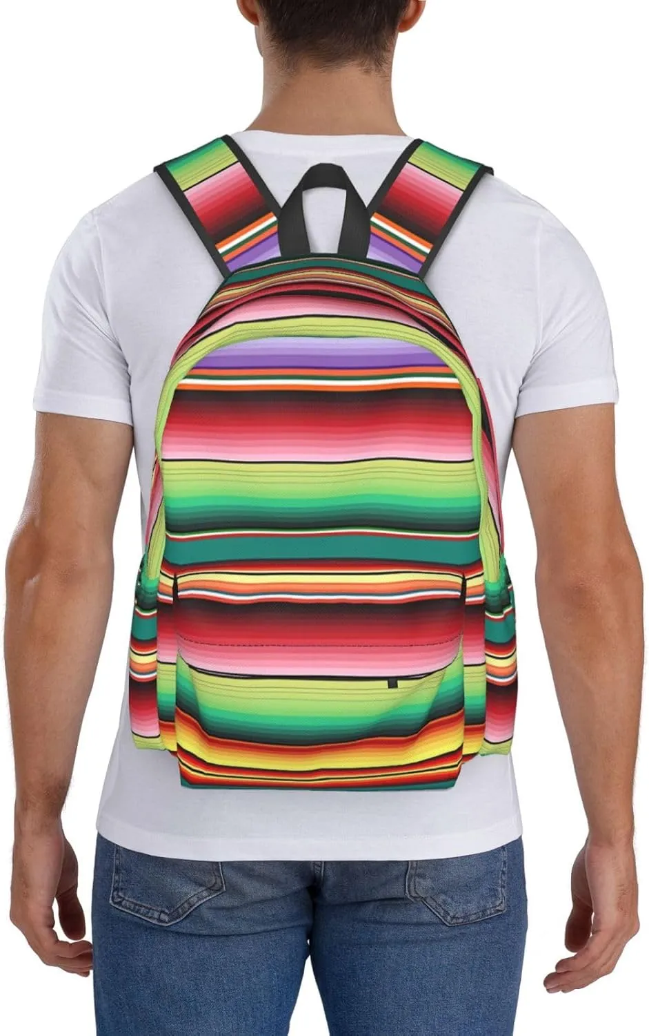 Mexican Colorful Stripe Casual Backpack Large Capacity Travel Backpacks Laptop Daypack Commuter Rucksack Adjustable Strap Sports Bags for Hiking Biking