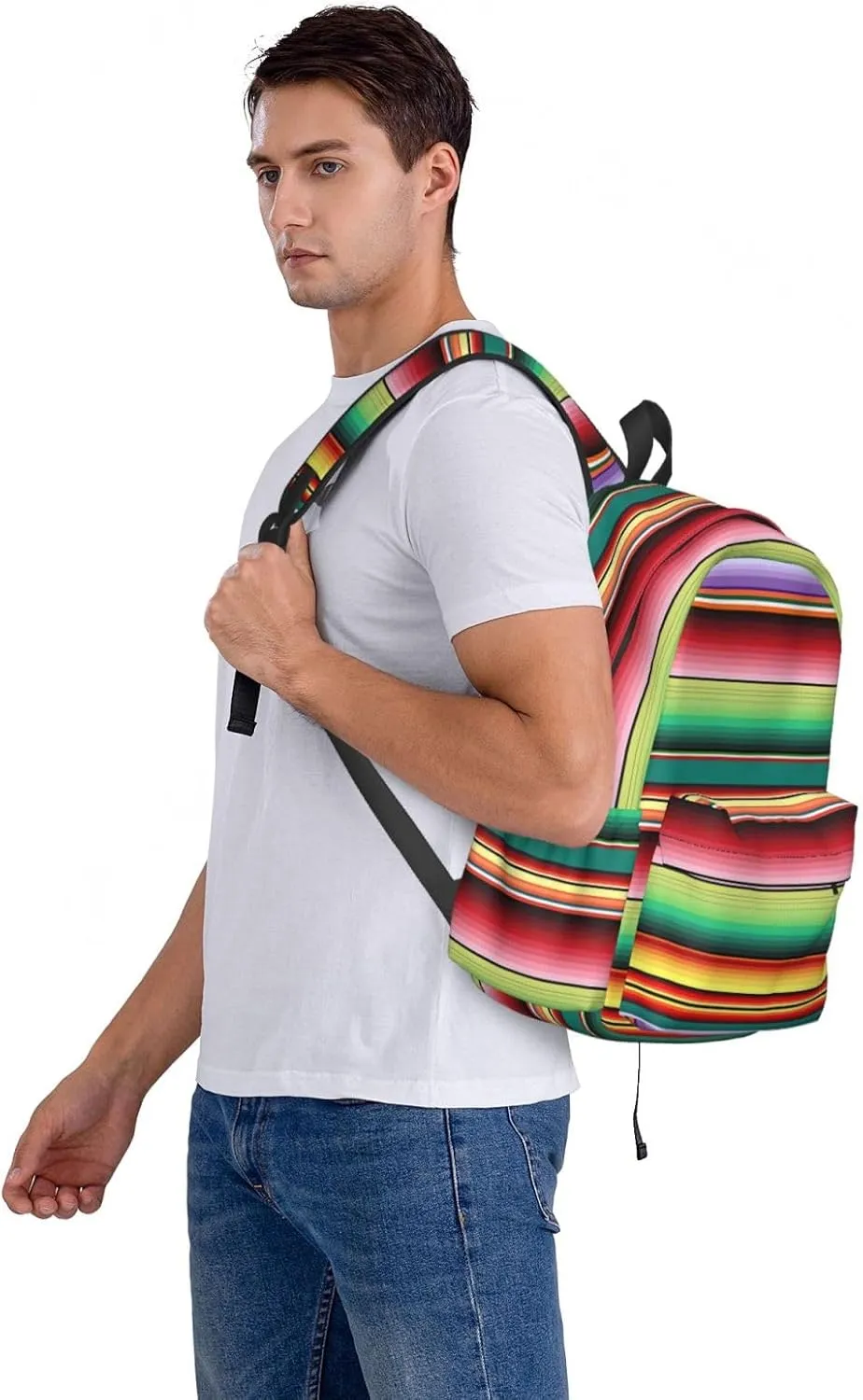 Mexican Colorful Stripe Casual Backpack Large Capacity Travel Backpacks Laptop Daypack Commuter Rucksack Adjustable Strap Sports Bags for Hiking Biking