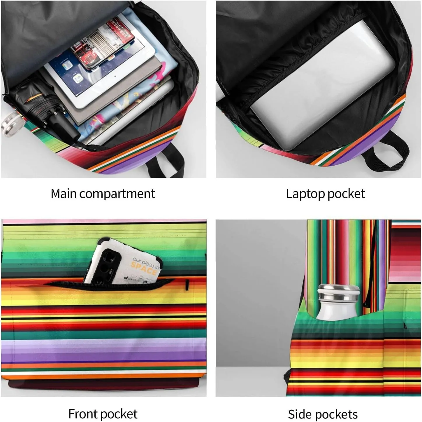 Mexican Colorful Stripe Casual Backpack Large Capacity Travel Backpacks Laptop Daypack Commuter Rucksack Adjustable Strap Sports Bags for Hiking Biking