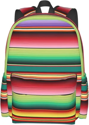 Mexican Colorful Stripe Casual Backpack Large Capacity Travel Backpacks Laptop Daypack Commuter Rucksack Adjustable Strap Sports Bags for Hiking Biking