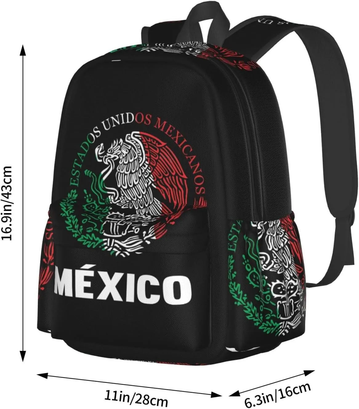 Mexican Flag Casual Backpack Large Capacity Travel Backpacks Laptop Daypack Commuter Rucksack Adjustable Strap Sports Bags for Hiking Biking