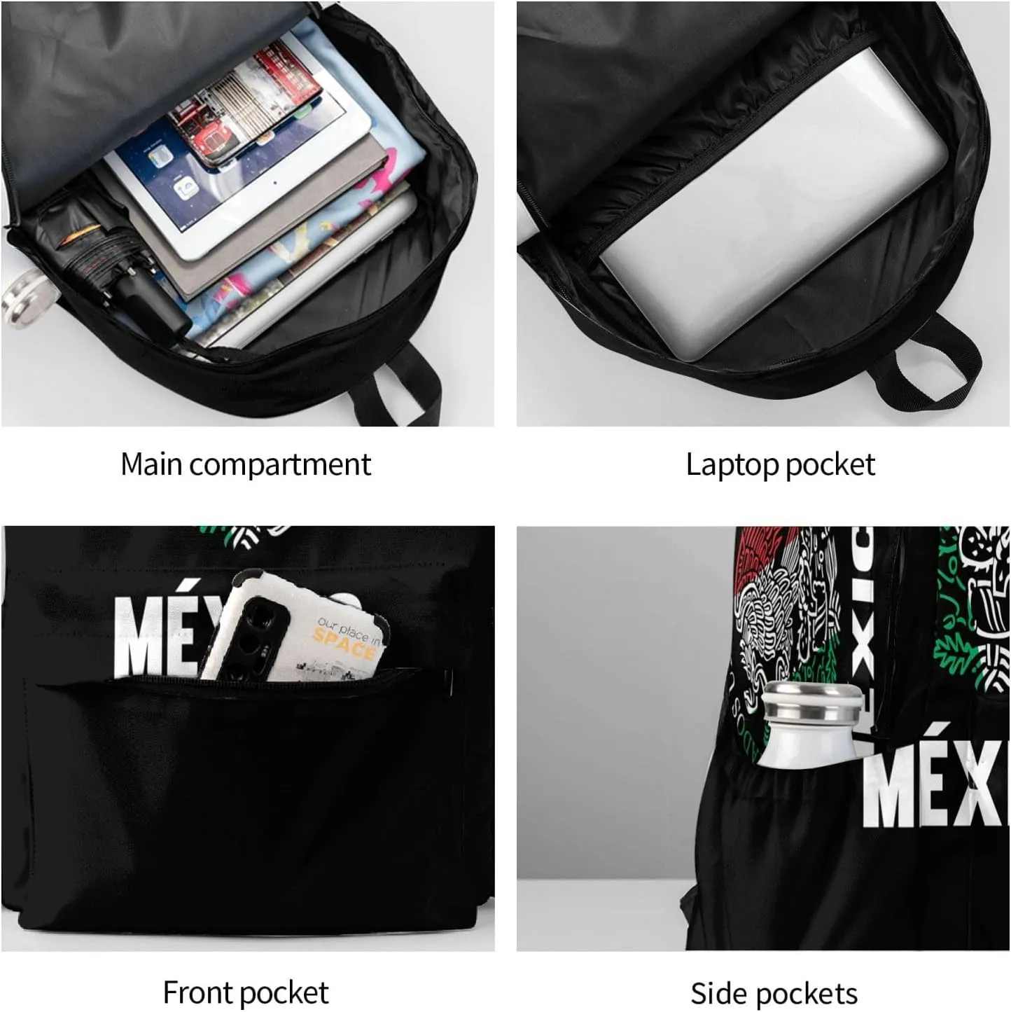 Mexican Flag Casual Backpack Large Capacity Travel Backpacks Laptop Daypack Commuter Rucksack Adjustable Strap Sports Bags for Hiking Biking