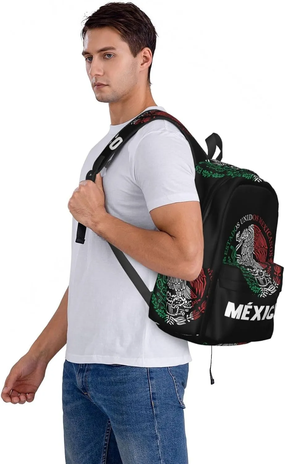 Mexican Flag Casual Backpack Large Capacity Travel Backpacks Laptop Daypack Commuter Rucksack Adjustable Strap Sports Bags for Hiking Biking