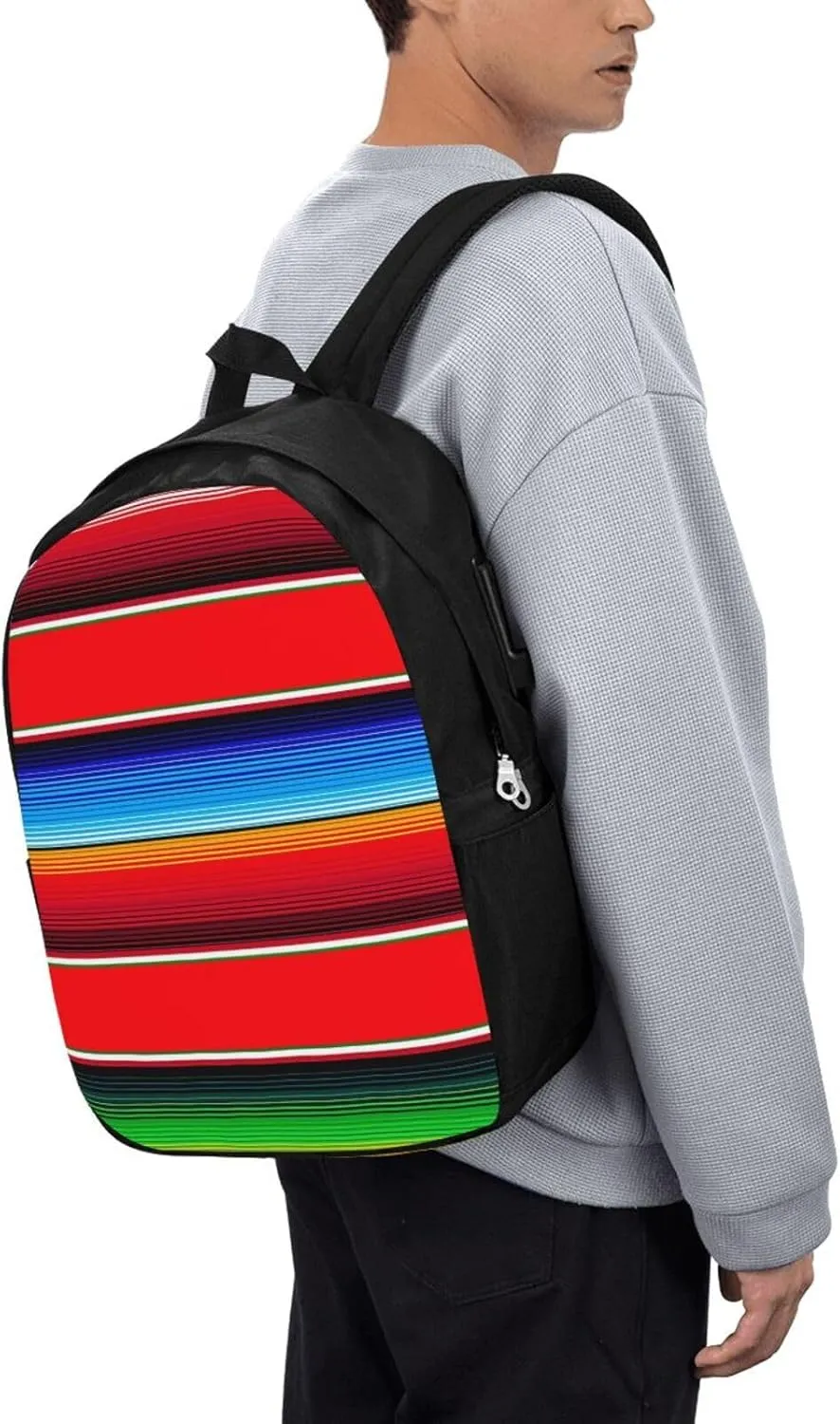 Mexican Serape in Red Laptop Backpacks Travel Backpack Casual Business Daypack Sport Rucksack Computer Bag Fits up to 17 Inch Notebook with USB Port