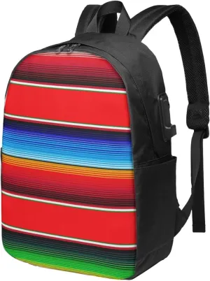Mexican Serape in Red Laptop Backpacks Travel Backpack Casual Business Daypack Sport Rucksack Computer Bag Fits up to 17 Inch Notebook with USB Port