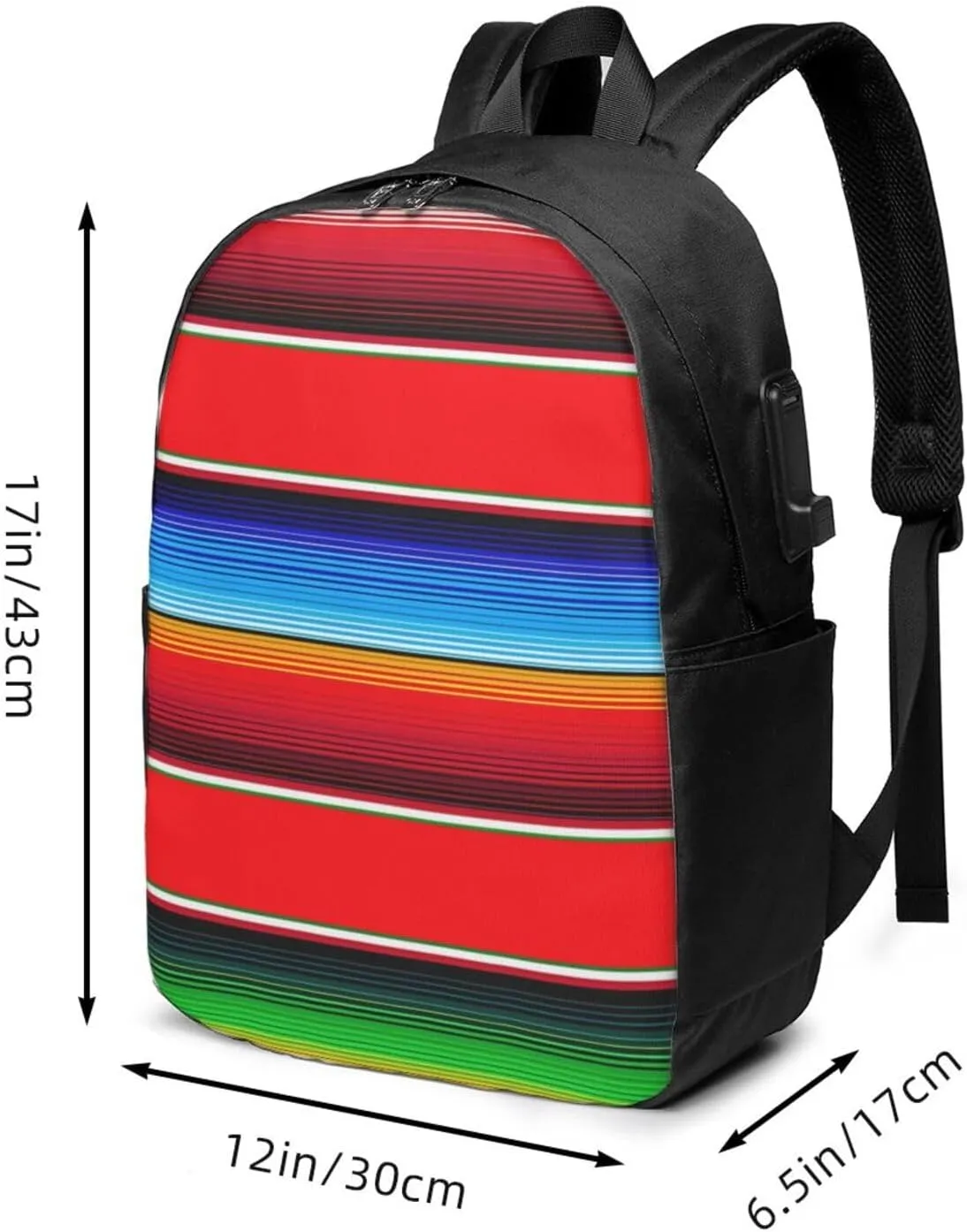 Mexican Serape in Red Laptop Backpacks Travel Backpack Casual Business Daypack Sport Rucksack Computer Bag Fits up to 17 Inch Notebook with USB Port