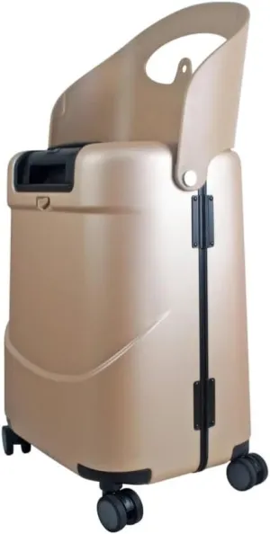 MiaMily 4-Wheel Carry On Luggage with Seat for Kids with Seat Belt, Waterproof Pocket, Adjustable Handle, and Hard Body with 43 Liter Capacity, Champagne Gold