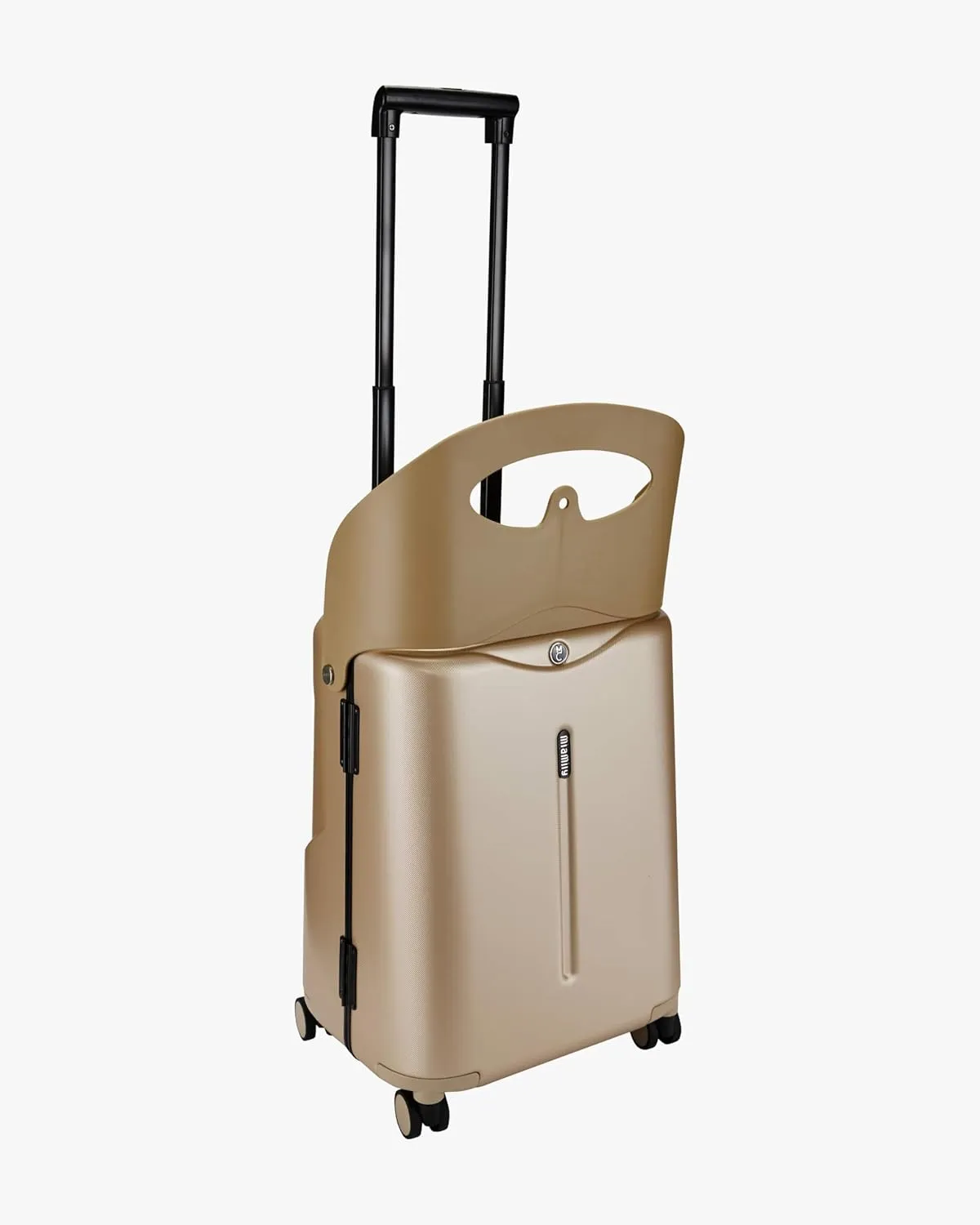 MiaMily 4-Wheel Carry On Luggage with Seat for Kids with Seat Belt, Waterproof Pocket, Adjustable Handle, and Hard Body with 43 Liter Capacity, Champagne Gold