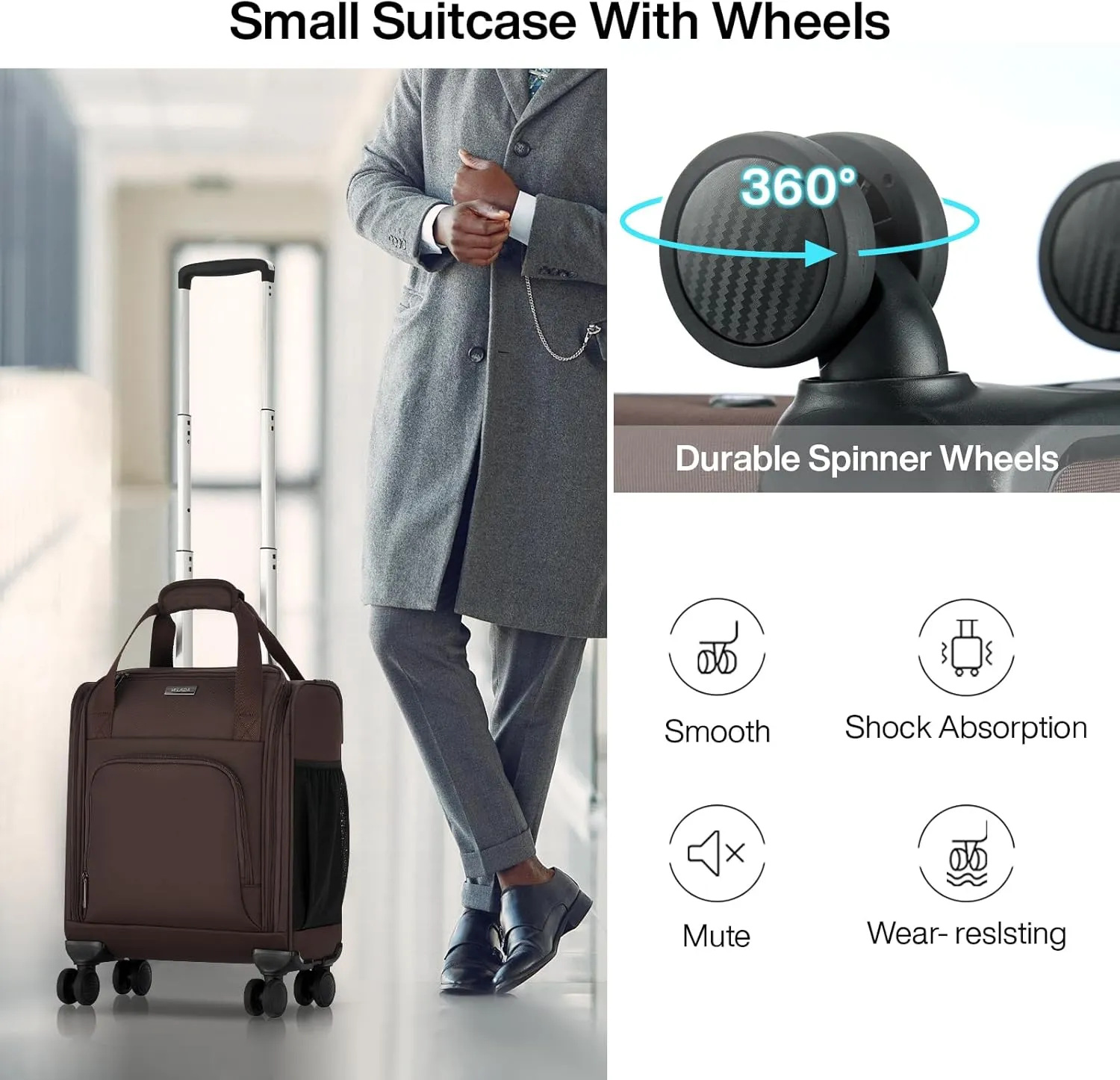 MILADA Carry On Luggage Airline Approved 16 Inch Underseat Small Suitcases with Wheels Softside Travel Luggage Carry On Mini Suitcase for Men Women Short Business and Travel,Coffee