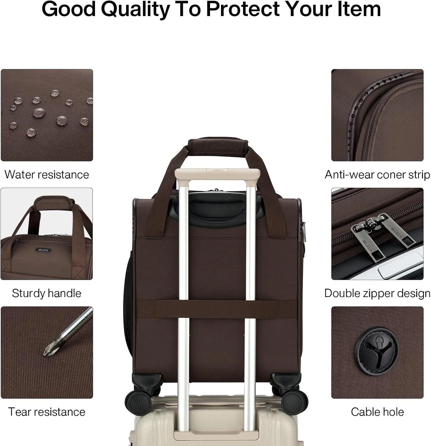 MILADA Carry On Luggage Airline Approved 16 Inch Underseat Small Suitcases with Wheels Softside Travel Luggage Carry On Mini Suitcase for Men Women Short Business and Travel,Coffee