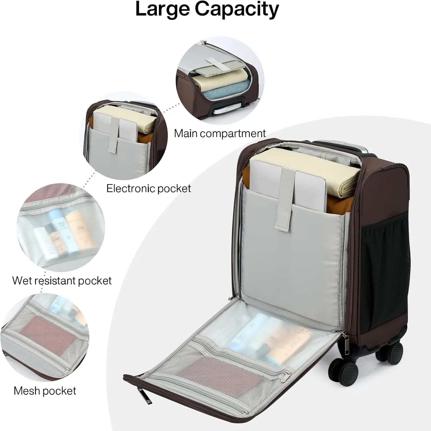 MILADA Carry On Luggage Airline Approved 16 Inch Underseat Small Suitcases with Wheels Softside Travel Luggage Carry On Mini Suitcase for Men Women Short Business and Travel,Coffee