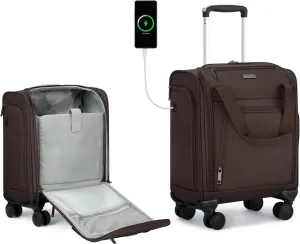 MILADA Carry On Luggage Airline Approved 16 Inch Underseat Small Suitcases with Wheels Softside Travel Luggage Carry On Mini Suitcase for Men Women Short Business and Travel,Coffee