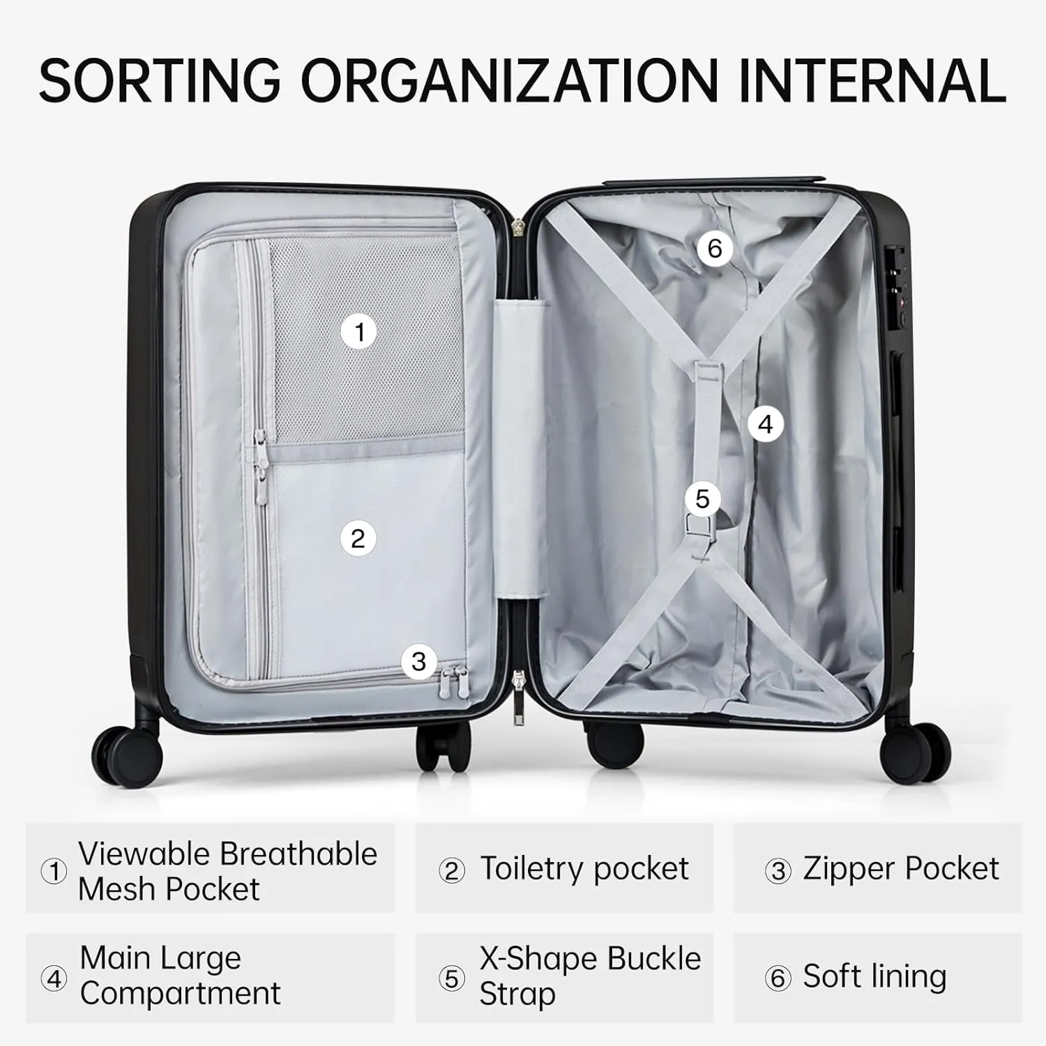 MILADA Luggage Sets With Spinner Wheels, Hard Shell Suitcases TSA Approved Travel Luggage, 3 Piece Luggage Set 20 Inch Carry On Luggage Medium Suitcase 28 Inch Large Suitcases, Black