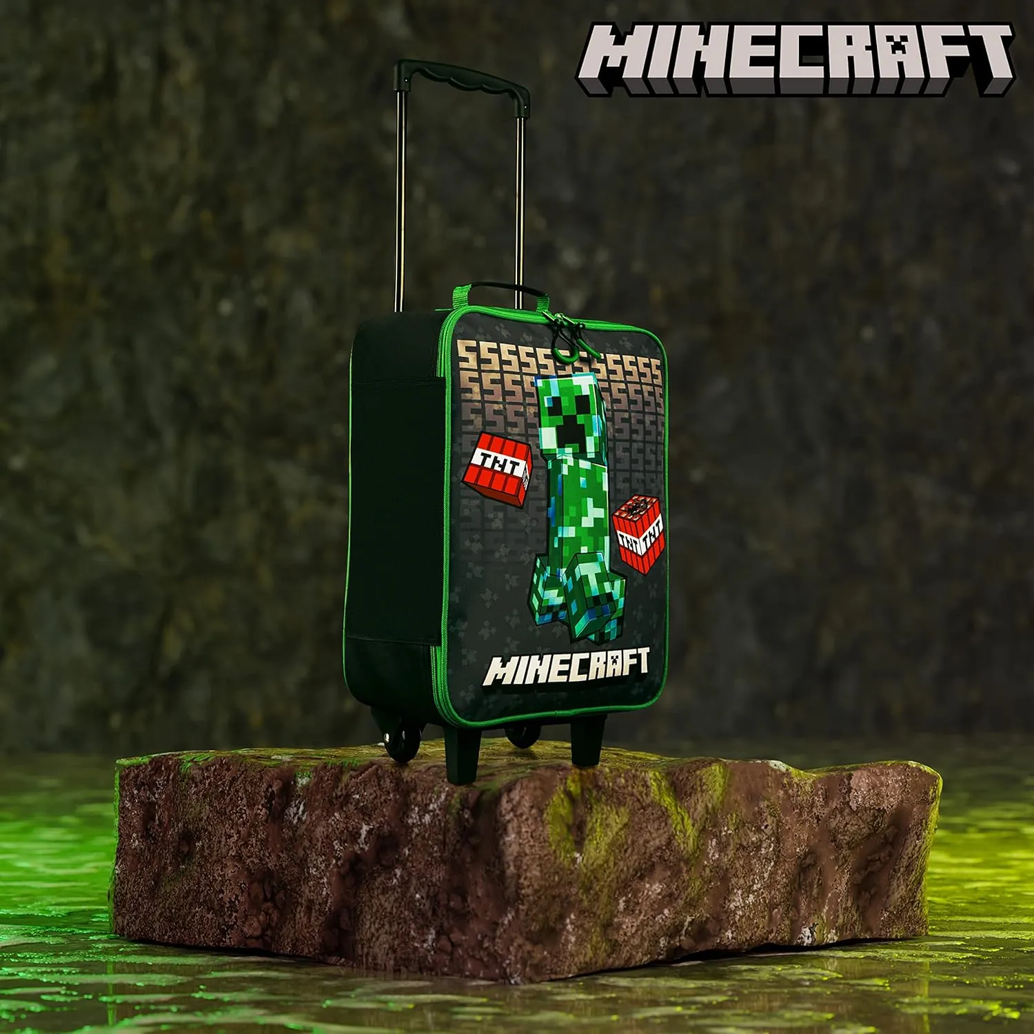 Minecraft Kids Luggage with Wheels Foldable Rolling Suitcase Creeper Travel Bag Vacation Weekend Trips Travel Essentials (18.11x11.81x7.08inch, Black)