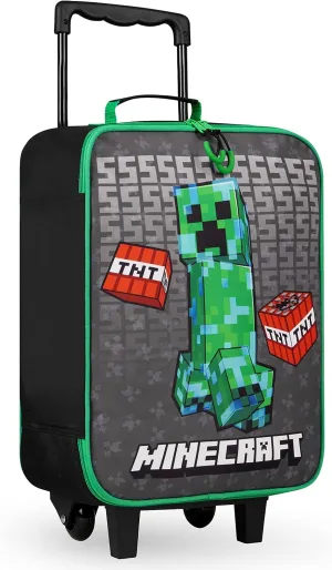 Minecraft Kids Luggage with Wheels Foldable Rolling Suitcase Creeper Travel Bag Vacation Weekend Trips Travel Essentials (18.11x11.81x7.08inch, Black)