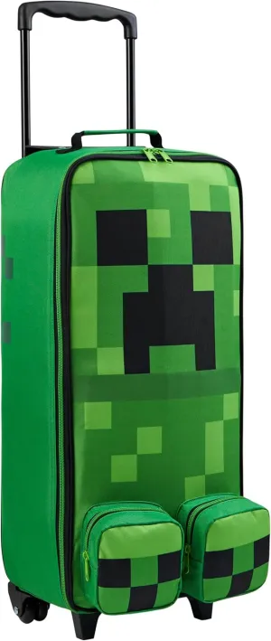 Minecraft Kids Luggage with Wheels Foldable Rolling Suitcase Creeper Travel Bag Vacation Weekend Trips Travel Essentials (25.2x9.85x6.7inch, Green)