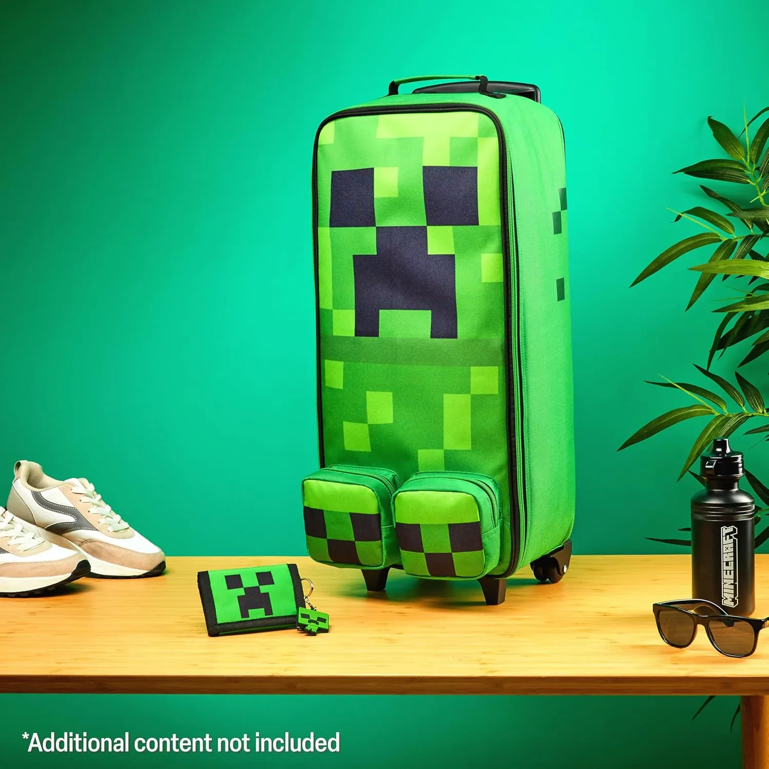 Minecraft Kids Luggage with Wheels Foldable Rolling Suitcase Creeper Travel Bag Vacation Weekend Trips Travel Essentials (25.2x9.85x6.7inch, Green)