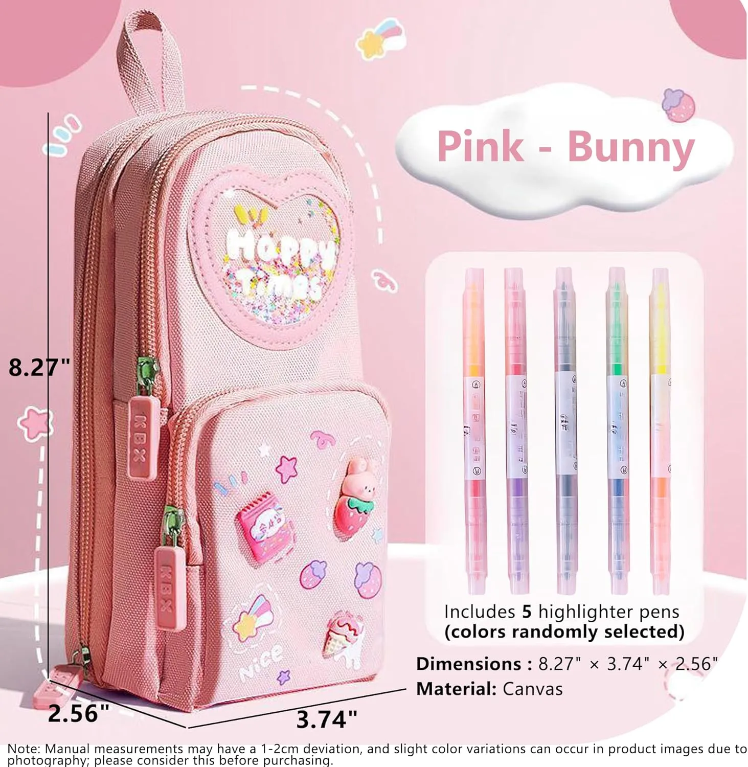 Mini Backpack Pencil Case Art Marker Storage Canvas Makeup Pocket Small Gadget Bag Organizer Random Free of Highlighters (Cherry Pink)