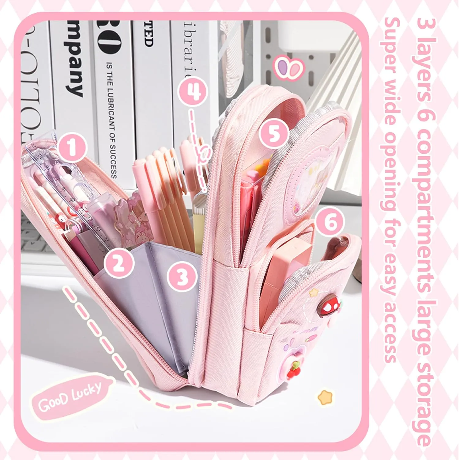 Mini Backpack Pencil Case Art Marker Storage Canvas Makeup Pocket Small Gadget Bag Organizer Random Free of Highlighters (Cherry Pink)