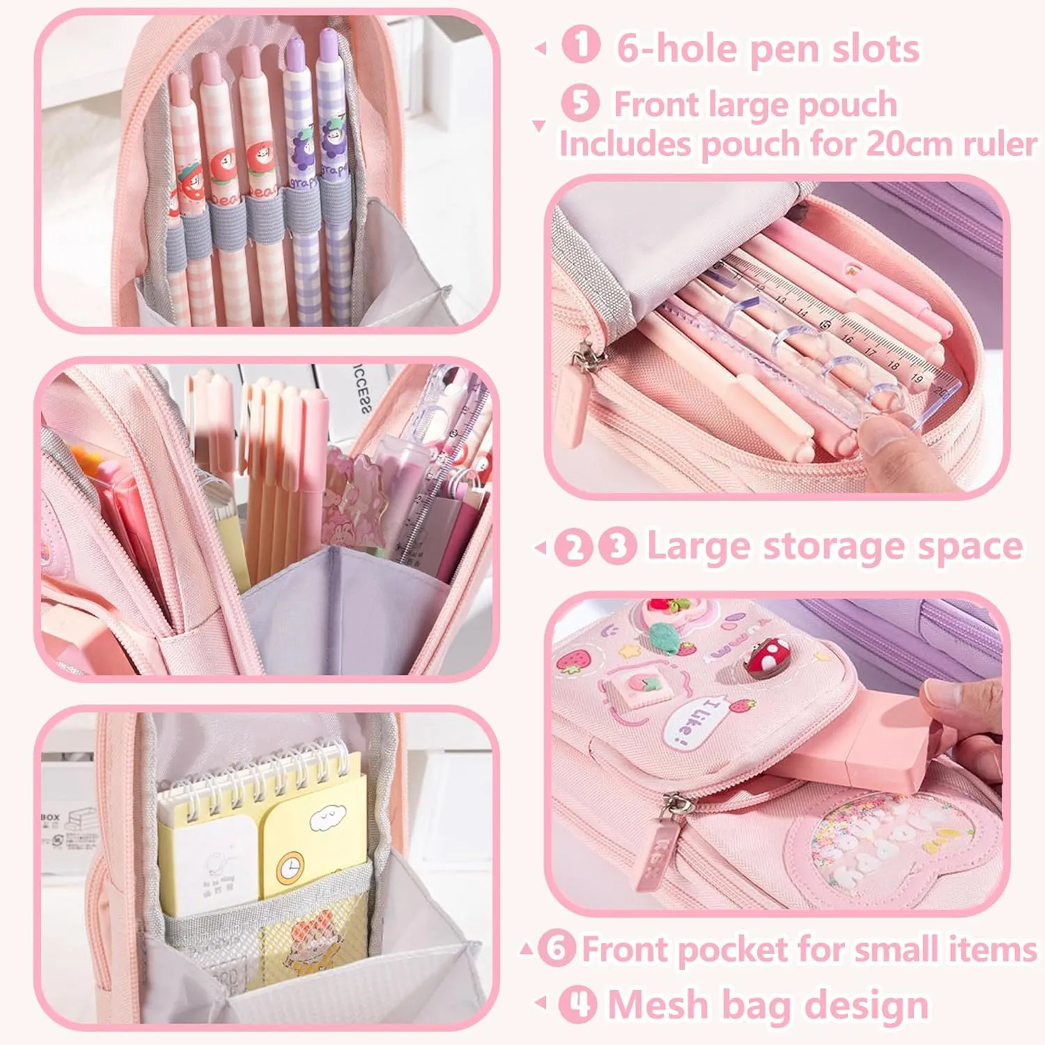 Mini Backpack Pencil Case Art Marker Storage Canvas Makeup Pocket Small Gadget Bag Organizer Random Free of Highlighters (Cherry Pink)