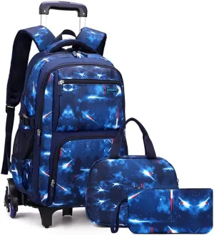 MITOWERMI Boys Rolling Backpacks Kids'Luggage Wheeled Backpack for School Boys Trolley Bags Space-Galaxy Roller Bookbag with Lunch Bag