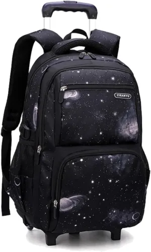 MITOWERMI Boys Rolling Backpacks Kids'Luggage Wheeled Backpack for School Kids Trolley Bags Space-Galaxy Roller Bookbag on 2 Wheels