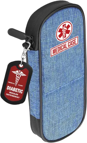 mnmoom Insulin Pen Cooler Travel Case with Reusable Ice Packs, Luggage Tag-Diabetic bag has Insulated Cooling for Daily Use and Travel (Blue)