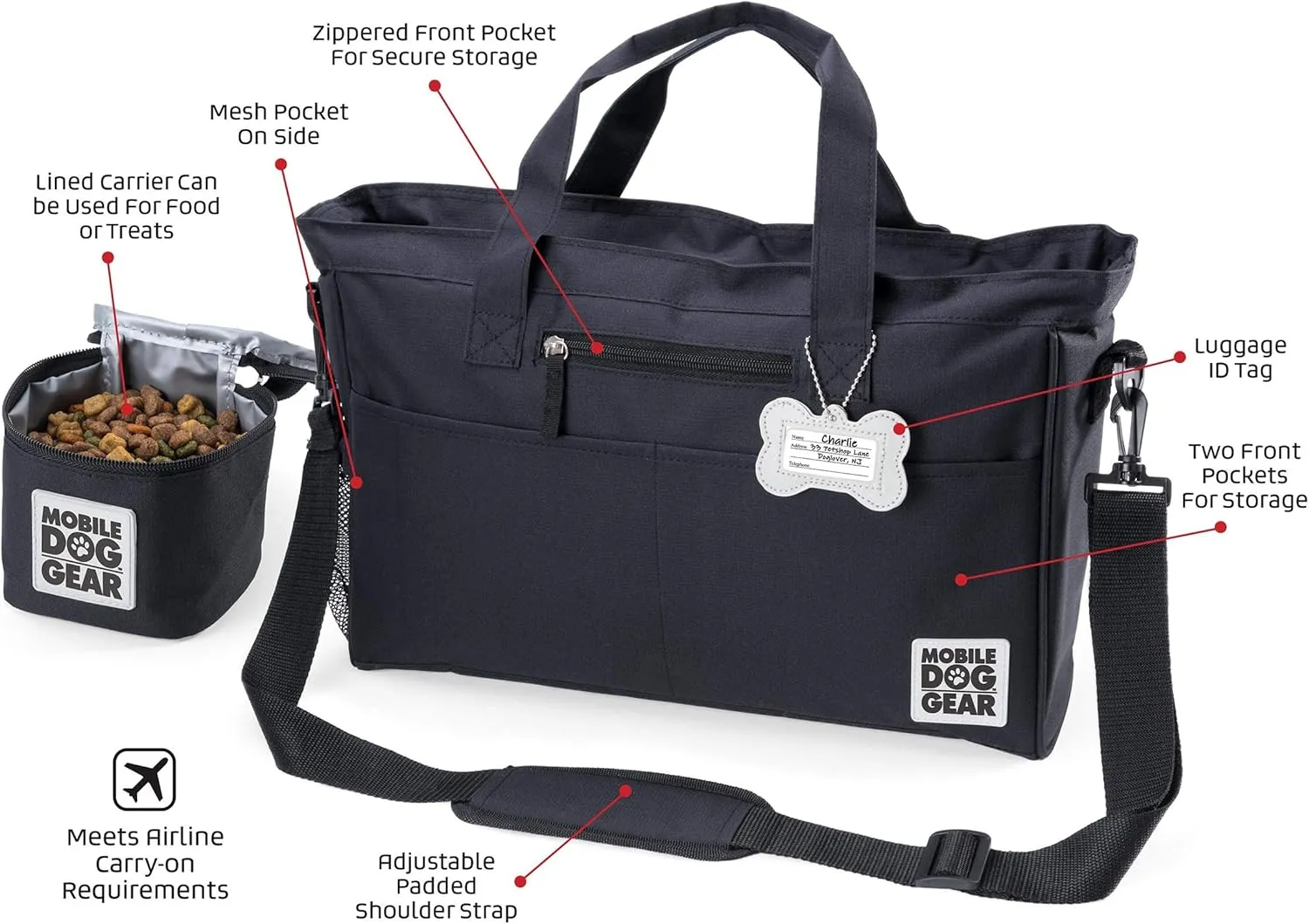 Mobile Dog Gear, Day Away Tote Bag, Black, One Size, Meets Airline Requirements