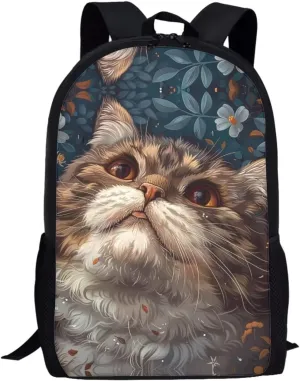 Modysero 17 Inch Funny Backpack for Girls Boys Cat School Bags with Smooth Zipper Large Capacity Lightweight Student Bookbag with Pockets
