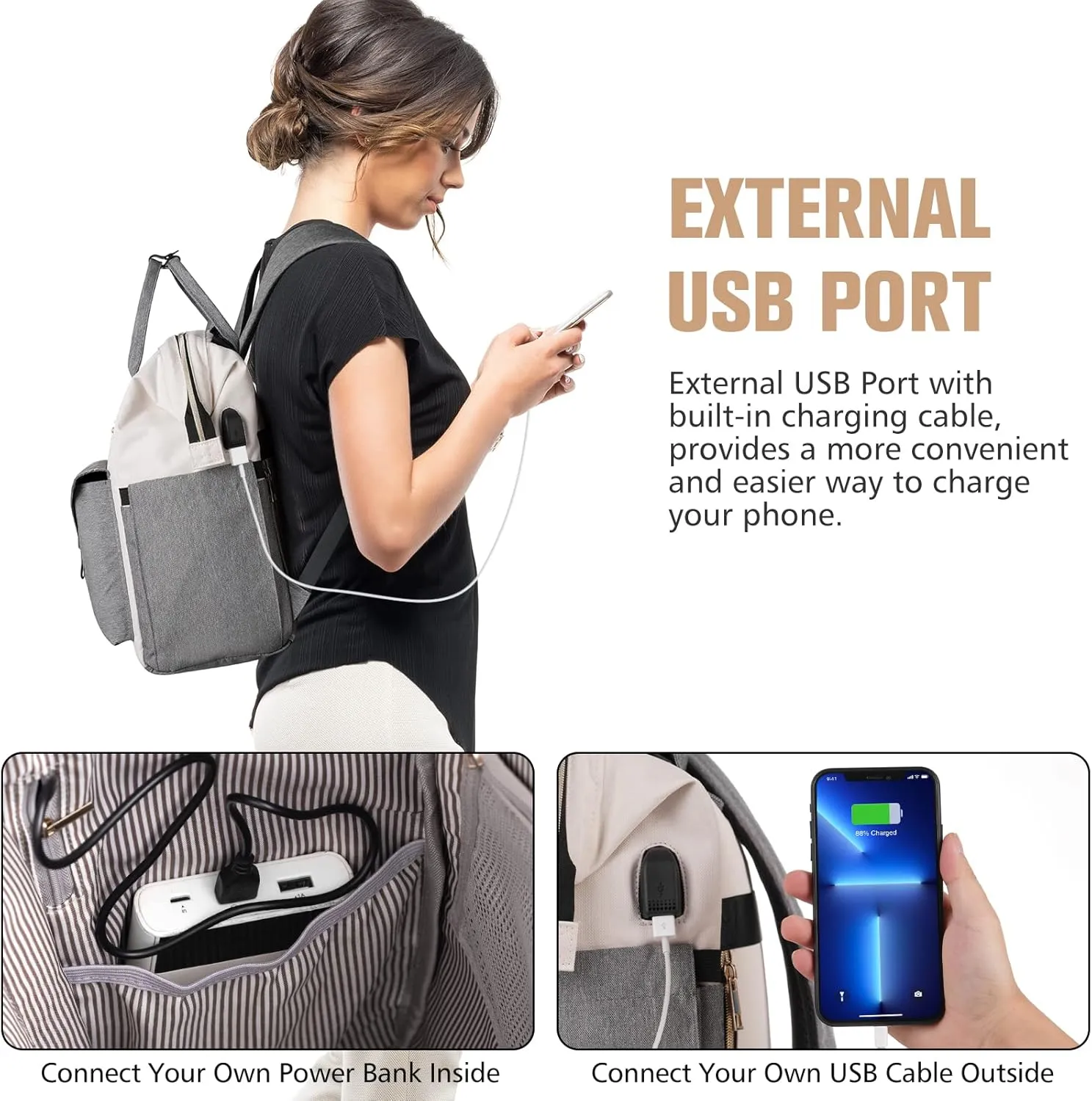 MOMUVO Laptop Backpack for Women 15.6 Inch Laptop Bag with USB Port, Student Bookbag Water Resistant Backpacks Teacher Nurse Stylish Travel Bags Purse for School College, Work
