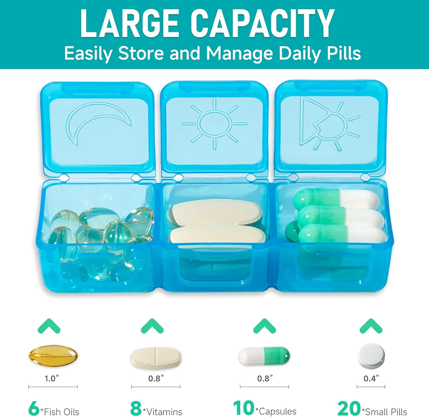 Monthly Pill Organizer 3 Times a Day–Portable Pill Box with Weekly Travel Bag - Large Capacity 30-Day Pill Case with Pill Cutter & Labels for Easy Medication Management (White)
