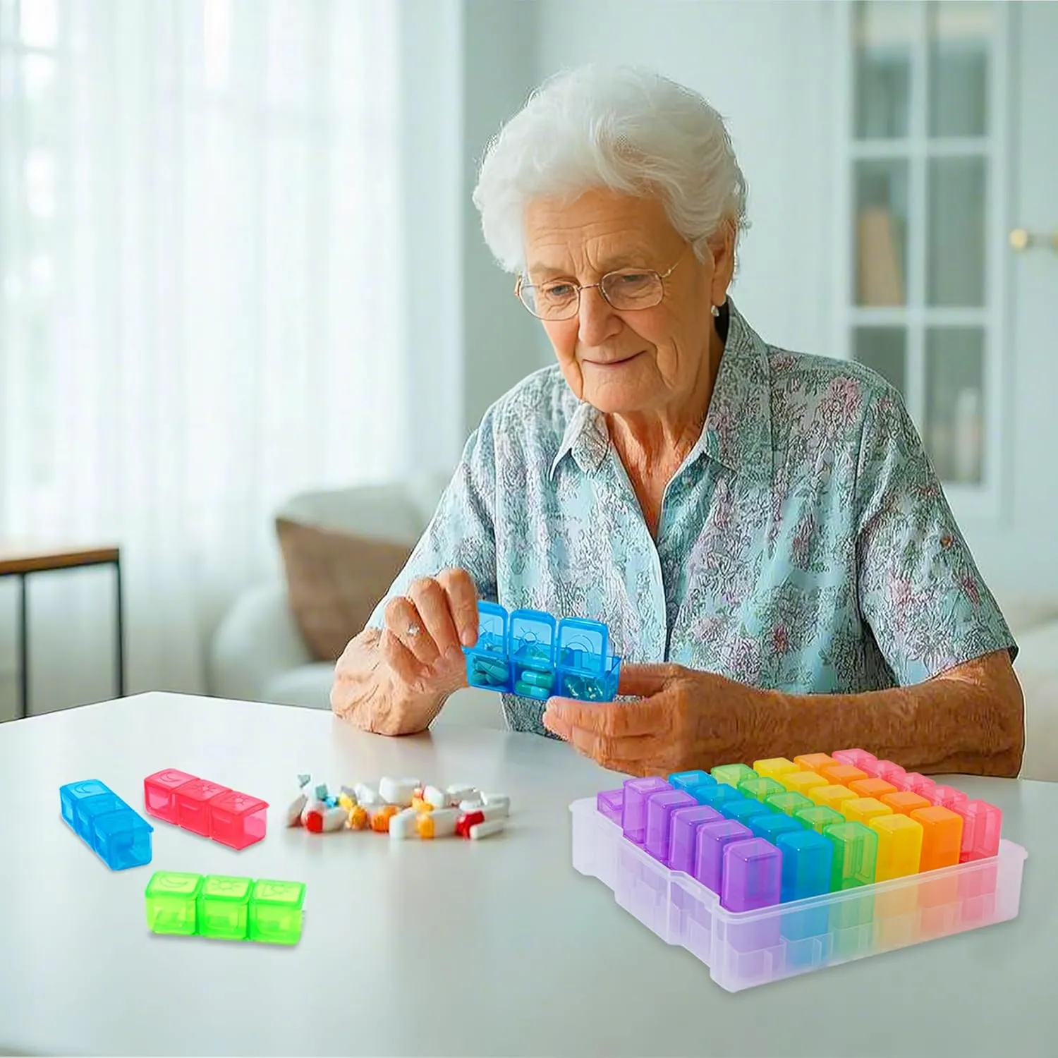 Monthly Pill Organizer 3 Times a Day–Portable Pill Box with Weekly Travel Bag - Large Capacity 30-Day Pill Case with Pill Cutter & Labels for Easy Medication Management (White)