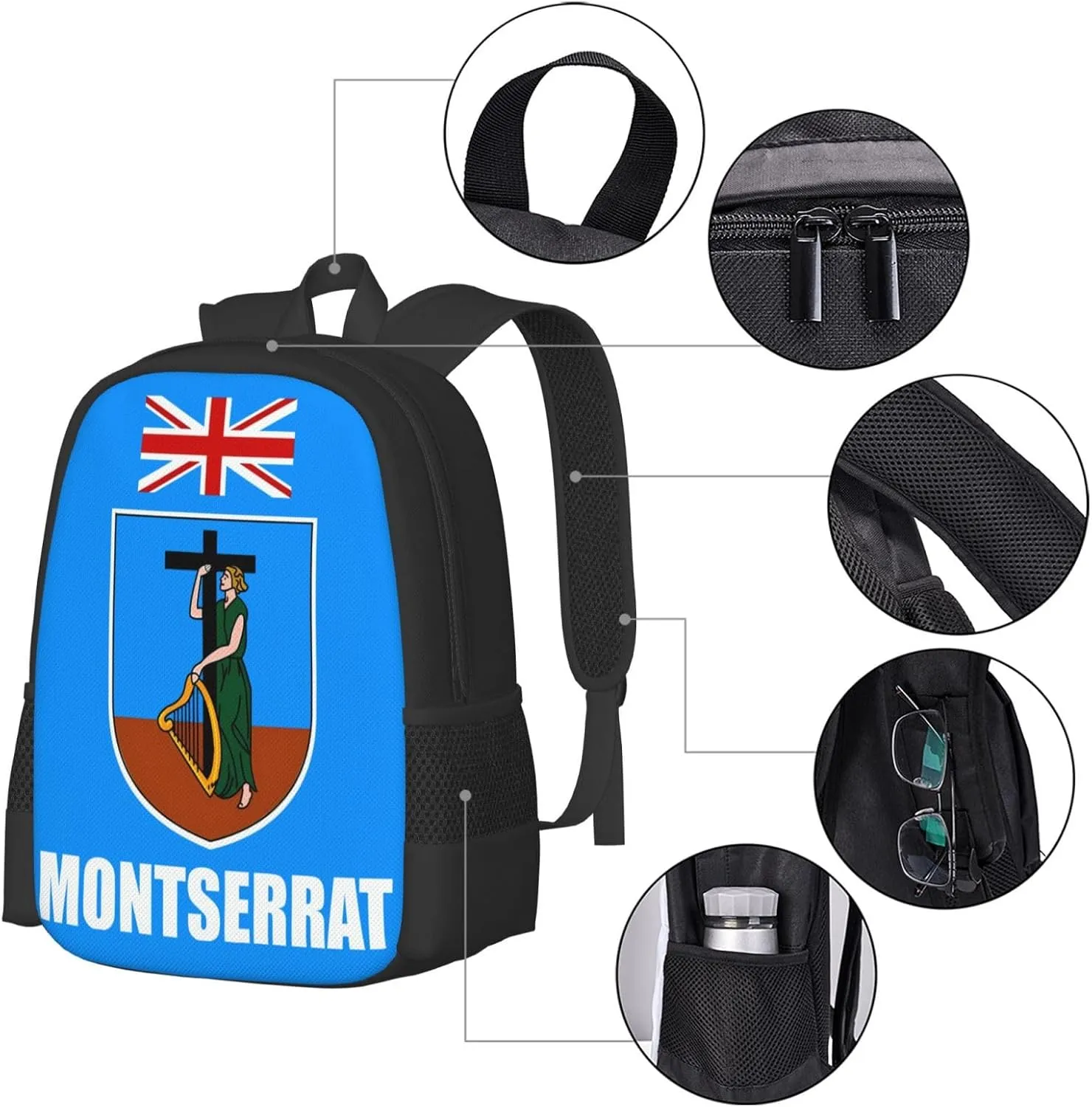Montserrat Flag Travel Backpack Casual Backpacks 15 Inch Laptop Back Pack Lightweight Rucksack Outdoor Sport Daypack Large Bags for Working Camping Hiking