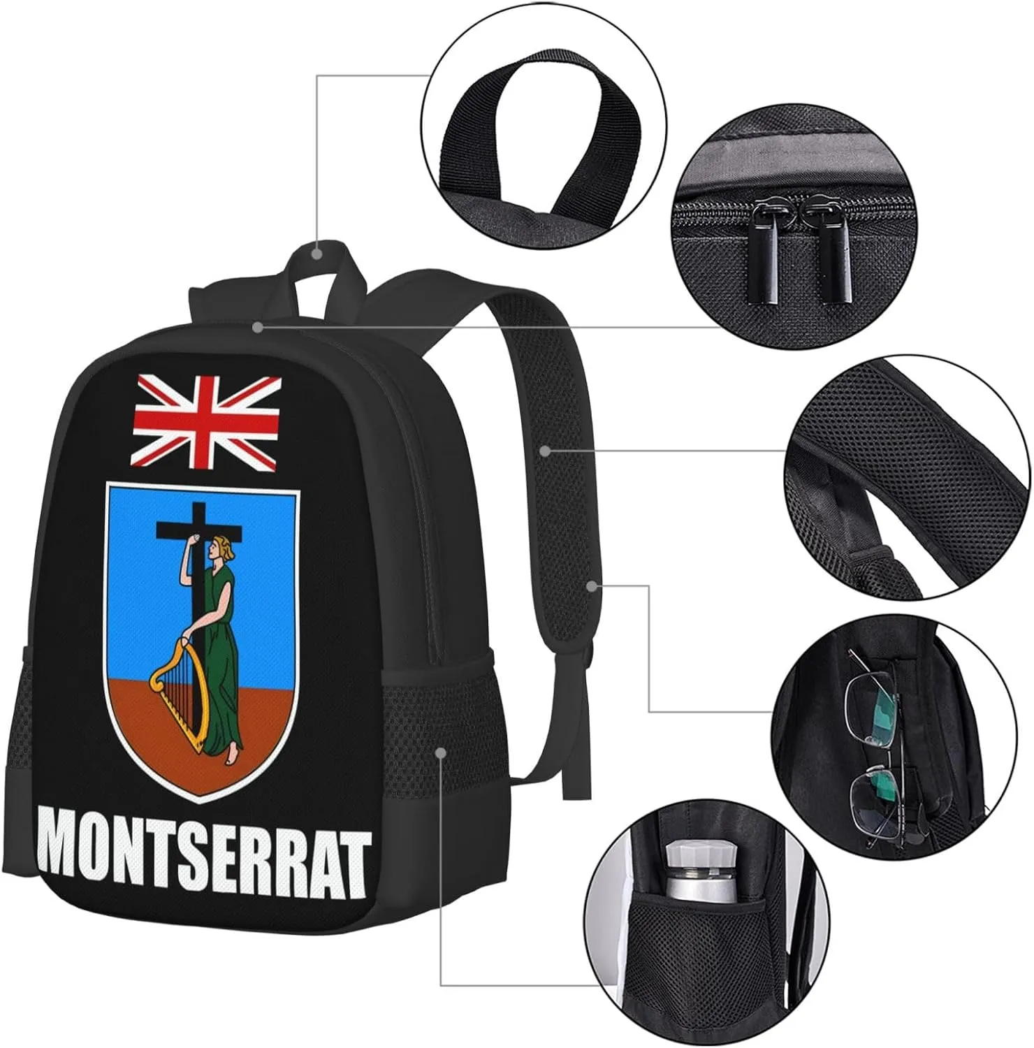 Montserrat Flag Travel Backpack Casual Backpacks 15 Inch Laptop Back Pack Lightweight Rucksack Outdoor Sport Daypack Large Bags for Working Camping Hiking