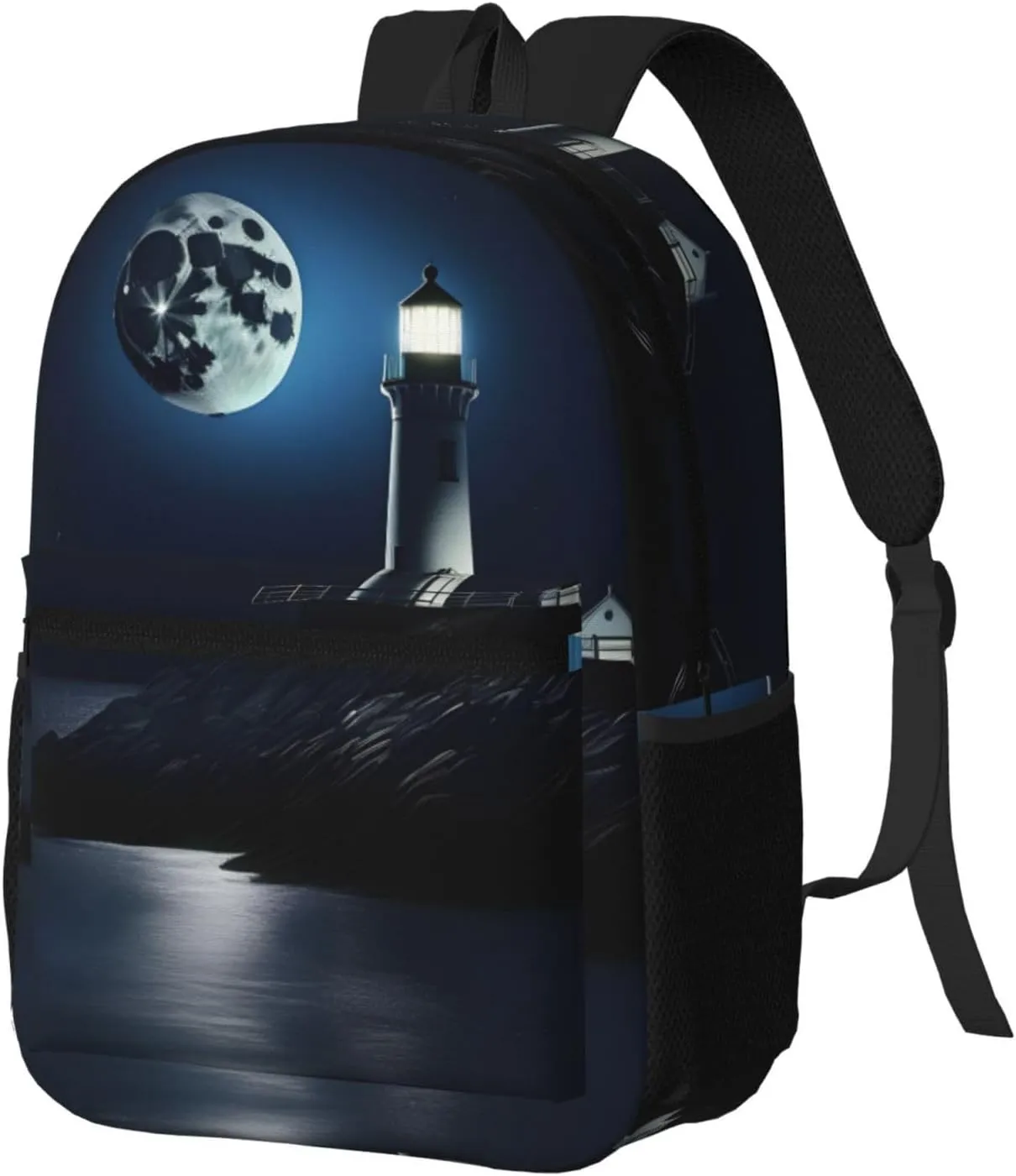 Moonlight Lighthouse Travel Laptops Backpack For Women Men,Casual Work Bag 17inch Backpacks For Hiking Business