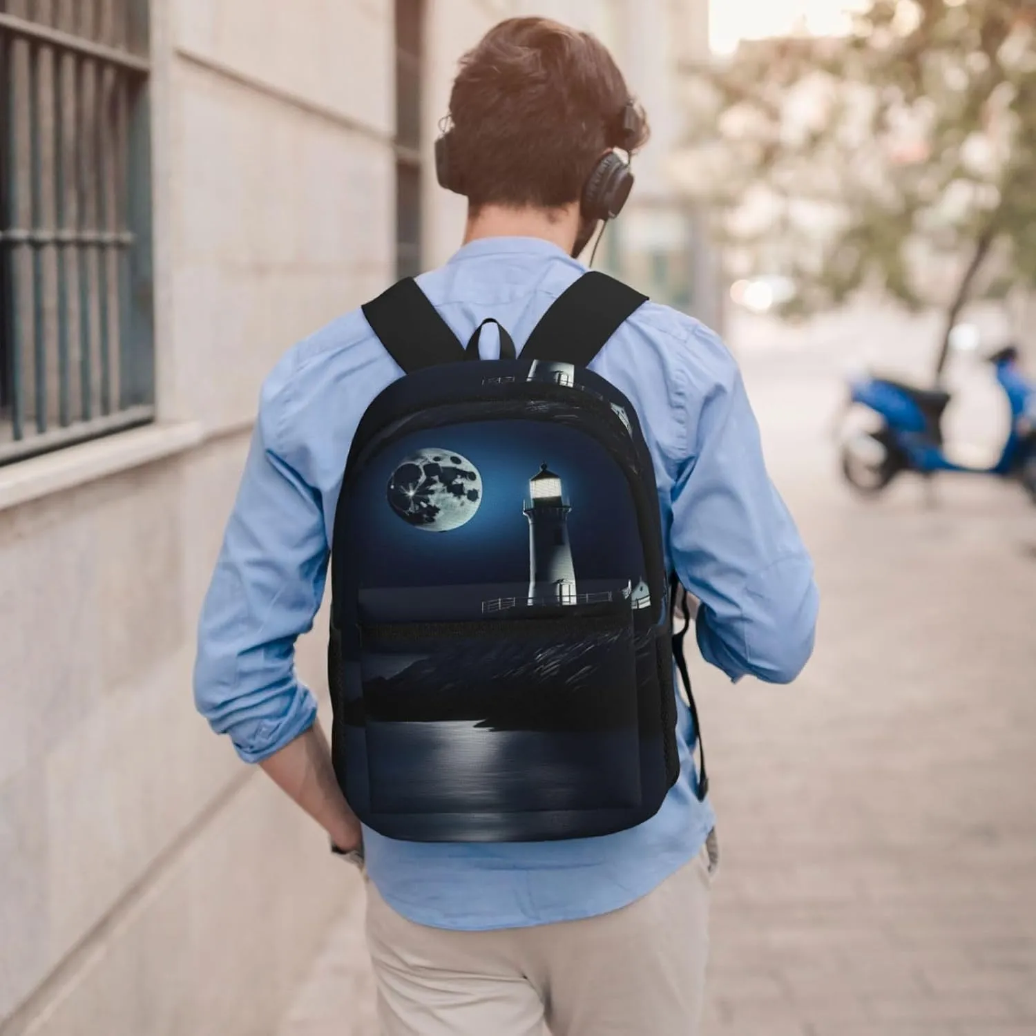 Moonlight Lighthouse Travel Laptops Backpack For Women Men,Casual Work Bag 17inch Backpacks For Hiking Business