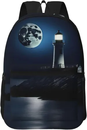 Moonlight Lighthouse Travel Laptops Backpack For Women Men,Casual Work Bag 17inch Backpacks For Hiking Business