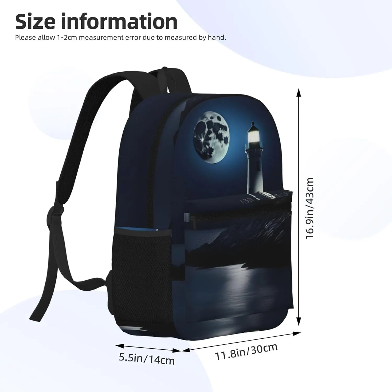 Moonlight Lighthouse Travel Laptops Backpack For Women Men,Casual Work Bag 17inch Backpacks For Hiking Business