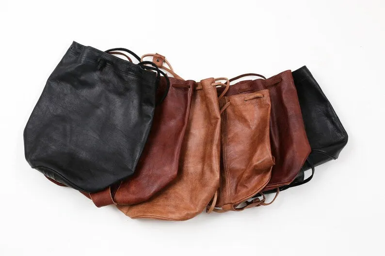 Moroccan Large Sized Mid Leather Backpack - 100% Premium Cowhide Leather